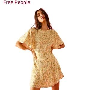 🌸 New Free People Florence Mini Dress Size Small Yellow Floral